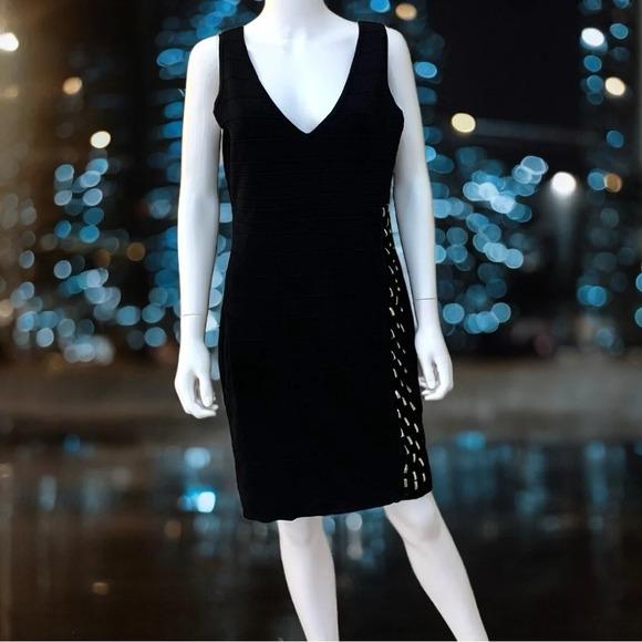 Guess V-neck Bandage Dress In Black Size XXL - Picture 4 of 10